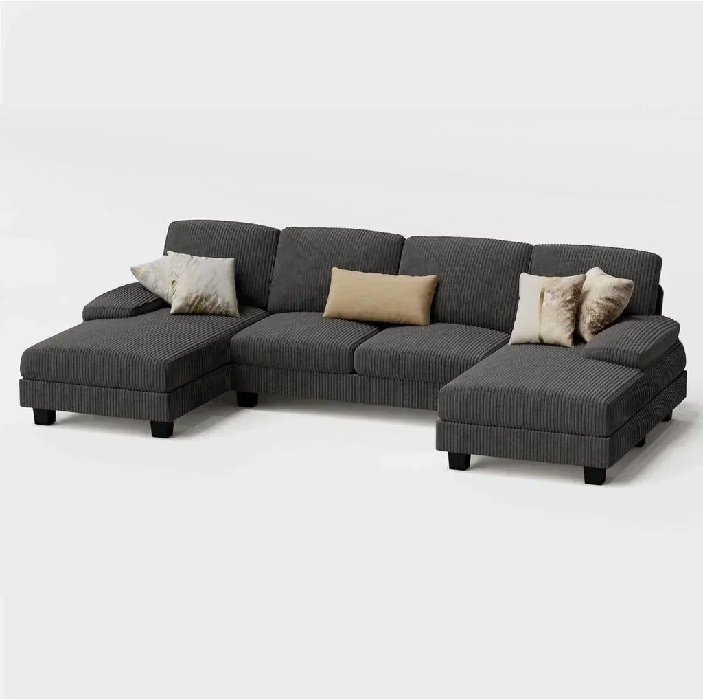 Furmax Sectional Couches for Living Room U-Shaped Sofa Couch Linen Fabric 4 Seat Sofa Set