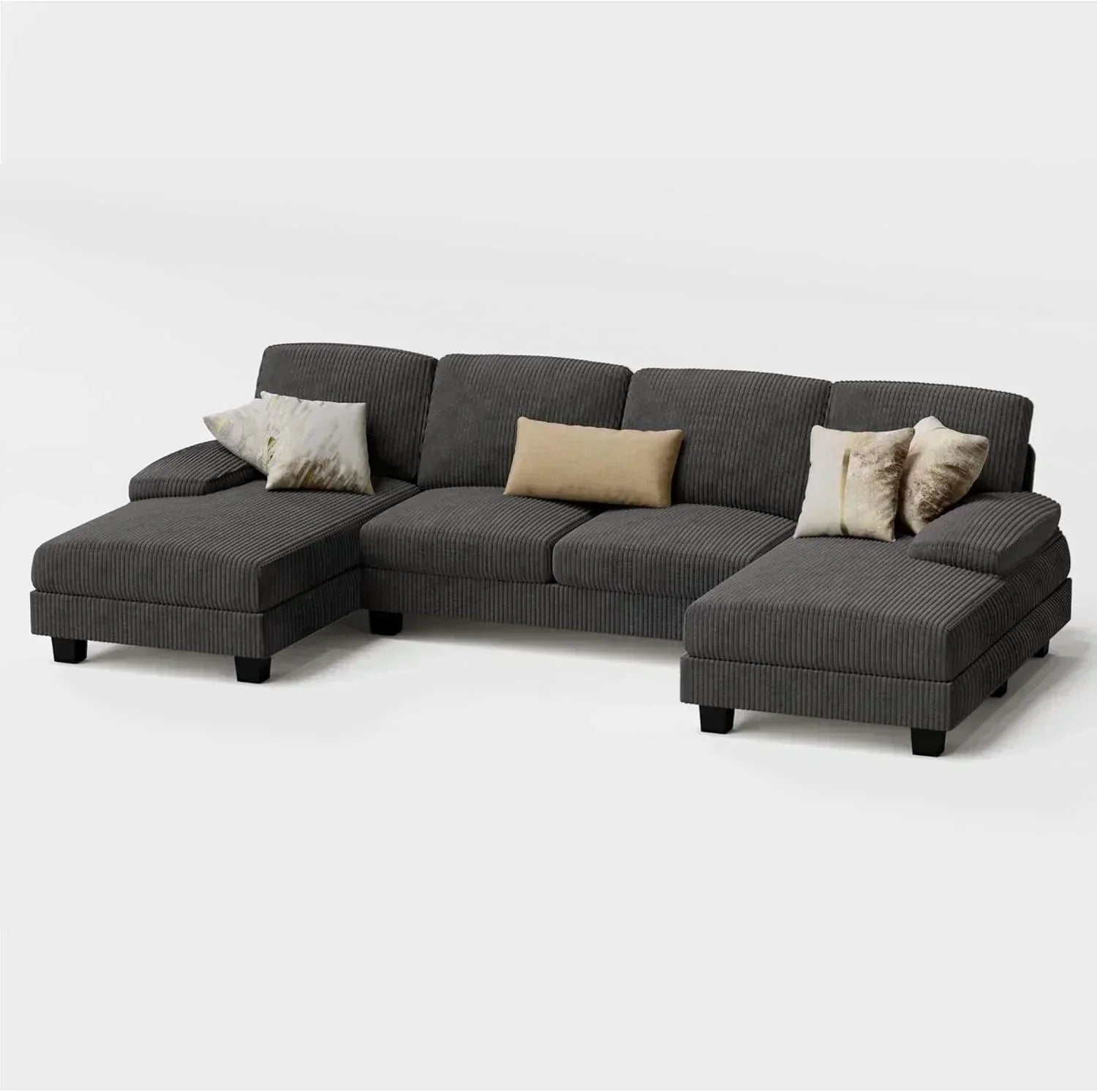 Furmax Sectional Couches for Living Room U-Shaped Sofa Couch Linen Fabric 4 Seat Sofa Set