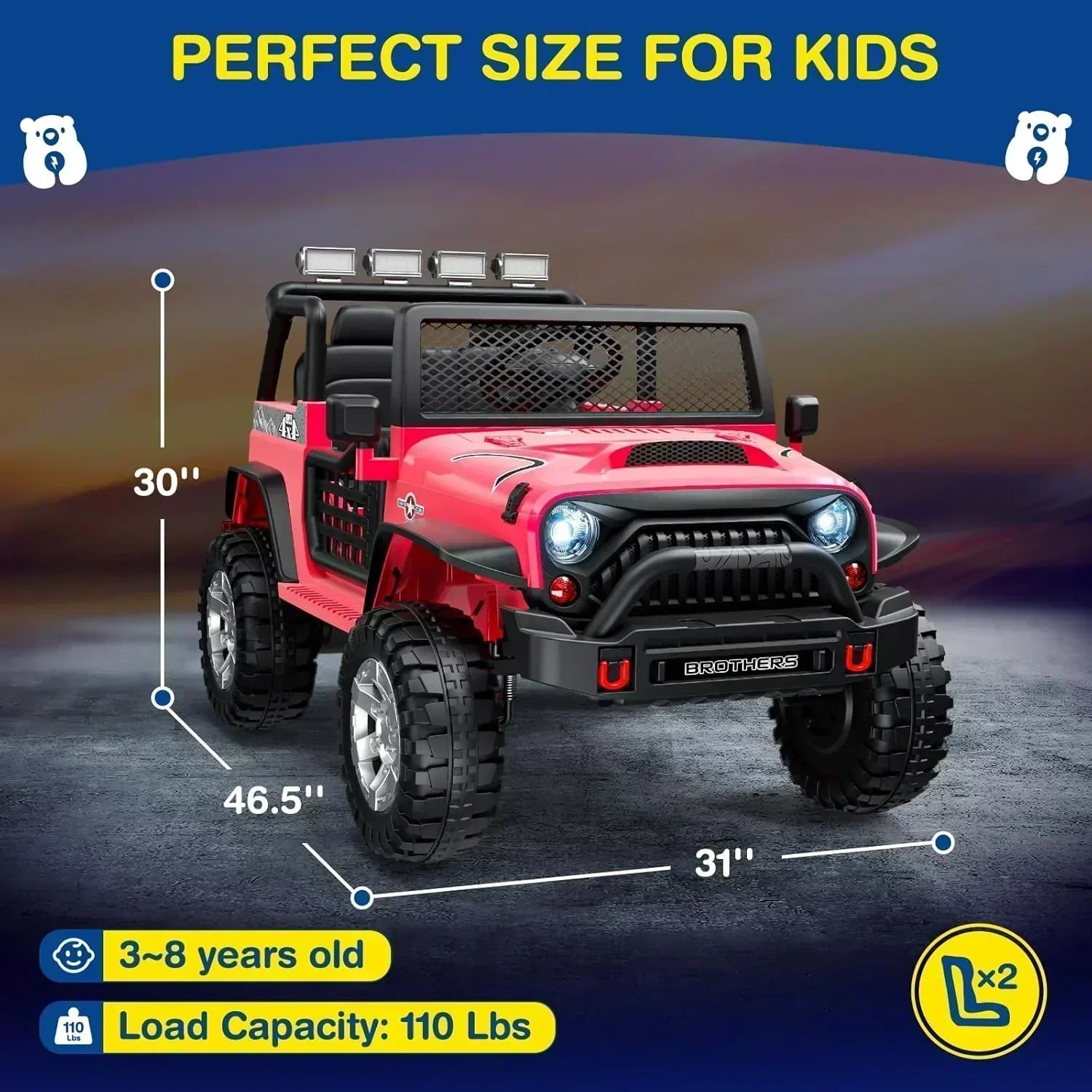 L8 Ride On Car 2 Seater 12V Kids Electric Car Remote Control 4-Wheel Suspension Bluetooth Speaker