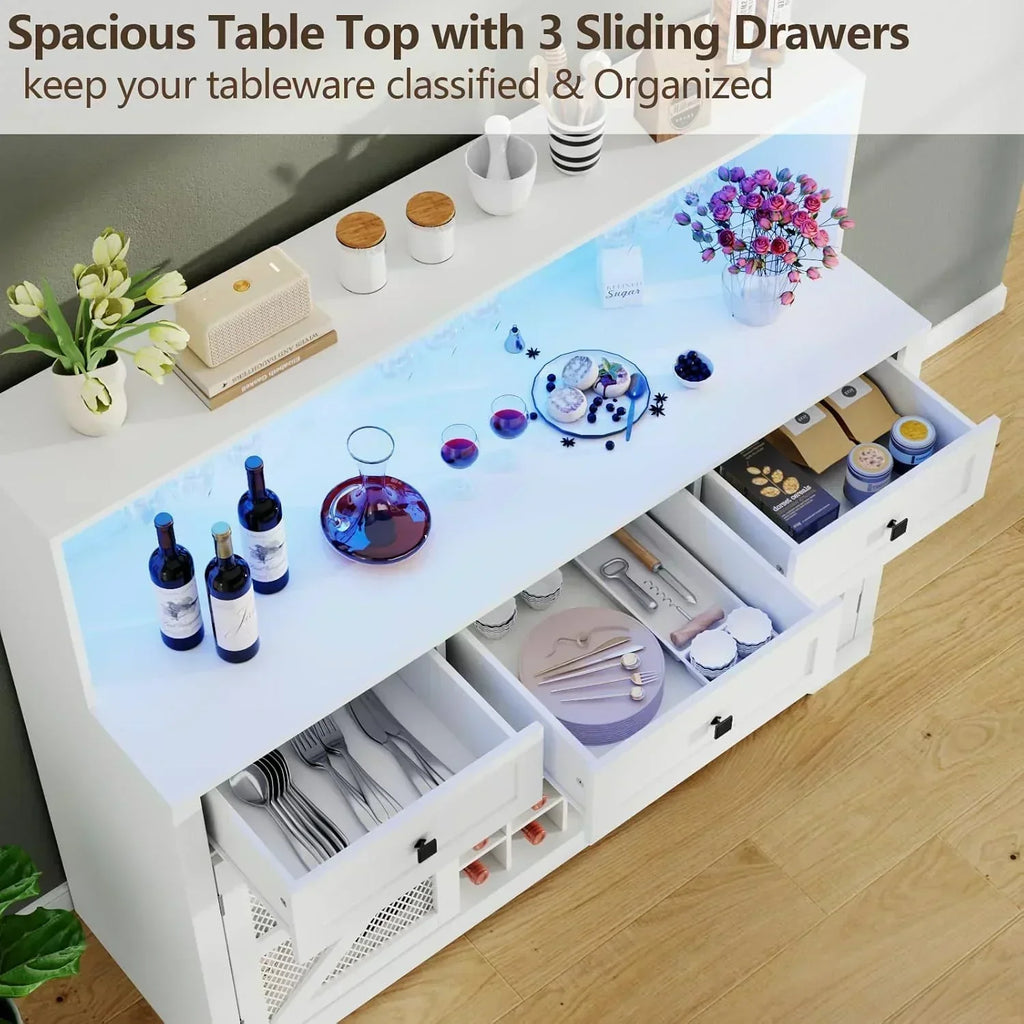 Wine Bar Cabinet with LED Light Liquor Cabinet with Glass Holder Coffee Bar for Liquor