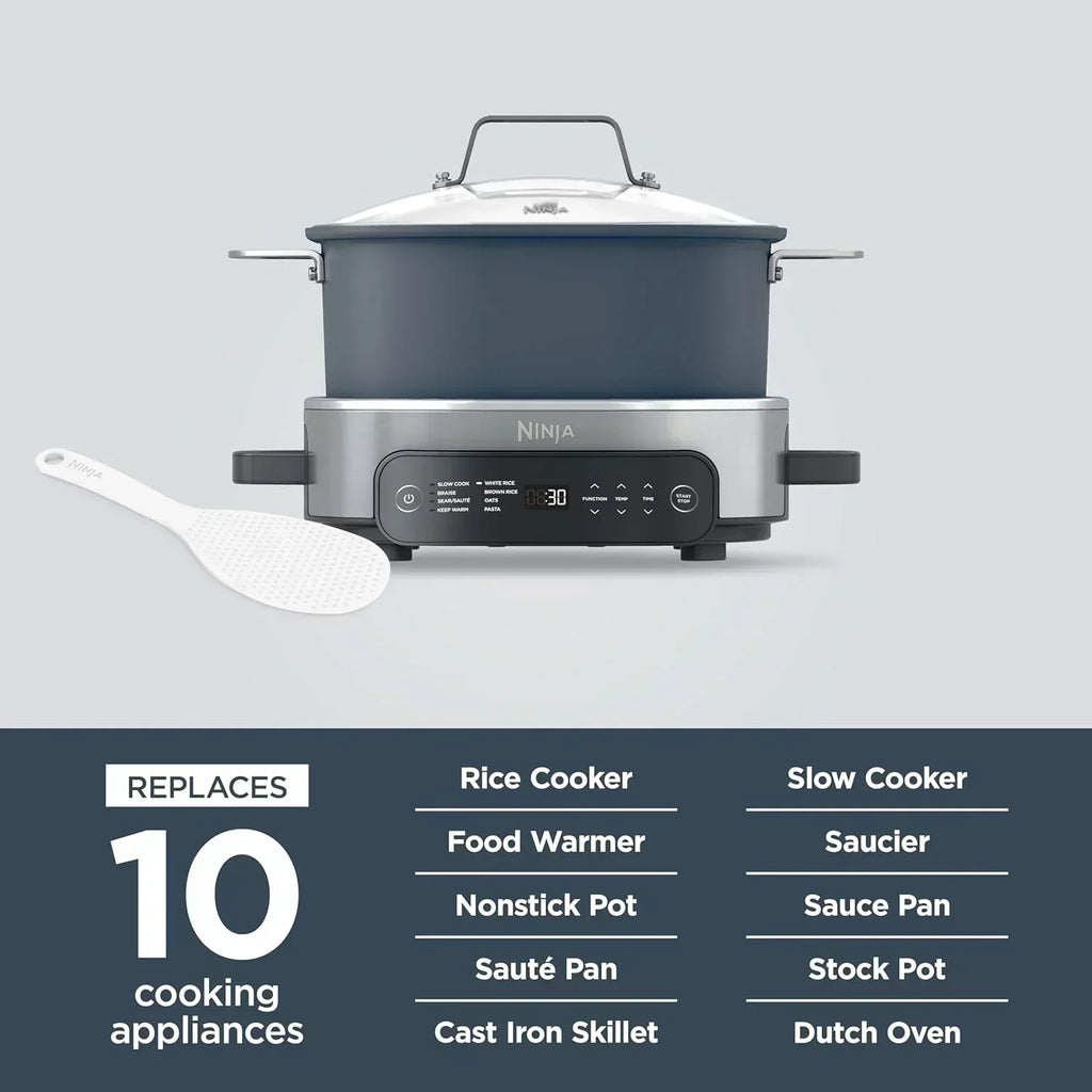Ninja Slow Cooker 8.5 Quart Multi Cooker with Dutch oven steamer glass lid with integrated spoon