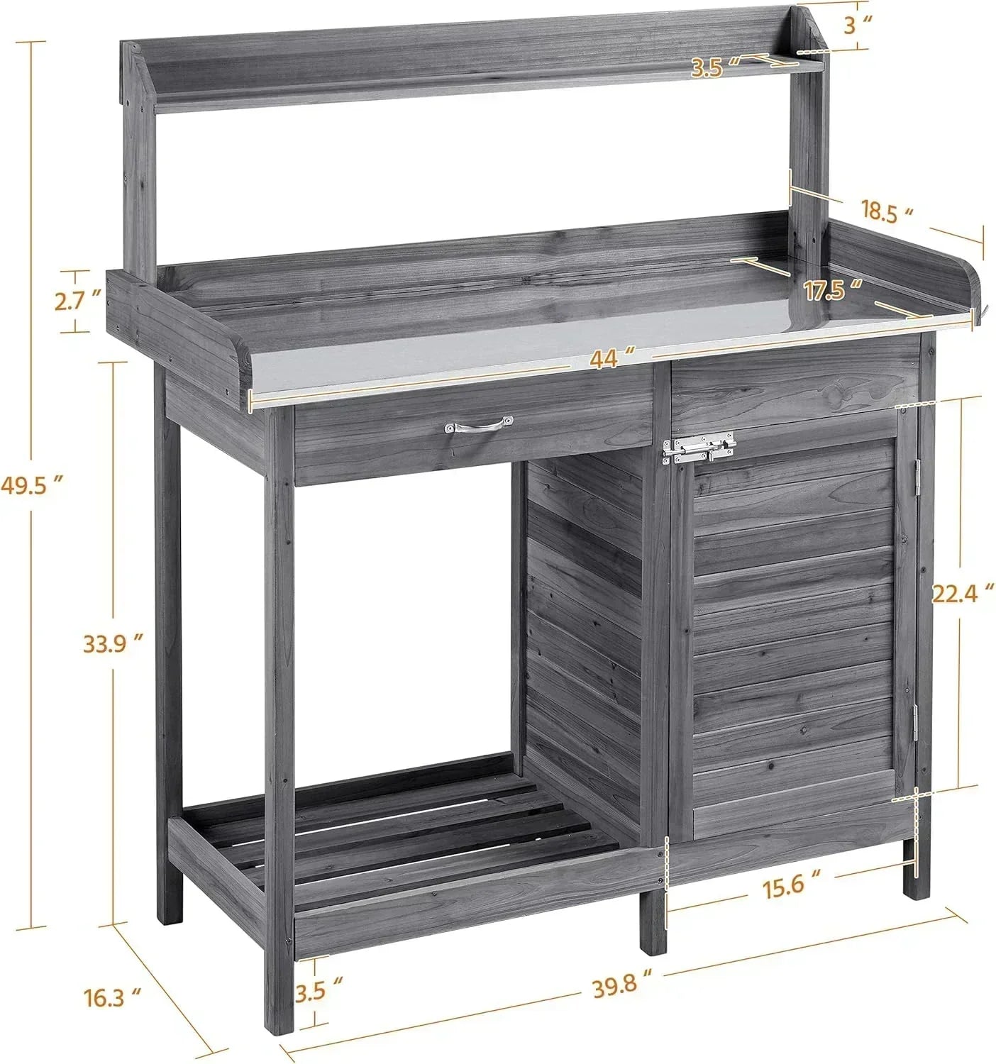 Yaheetech Outdoor Garden Potting Bench Table Work Bench Metal Tabletop Cabinet Drawer