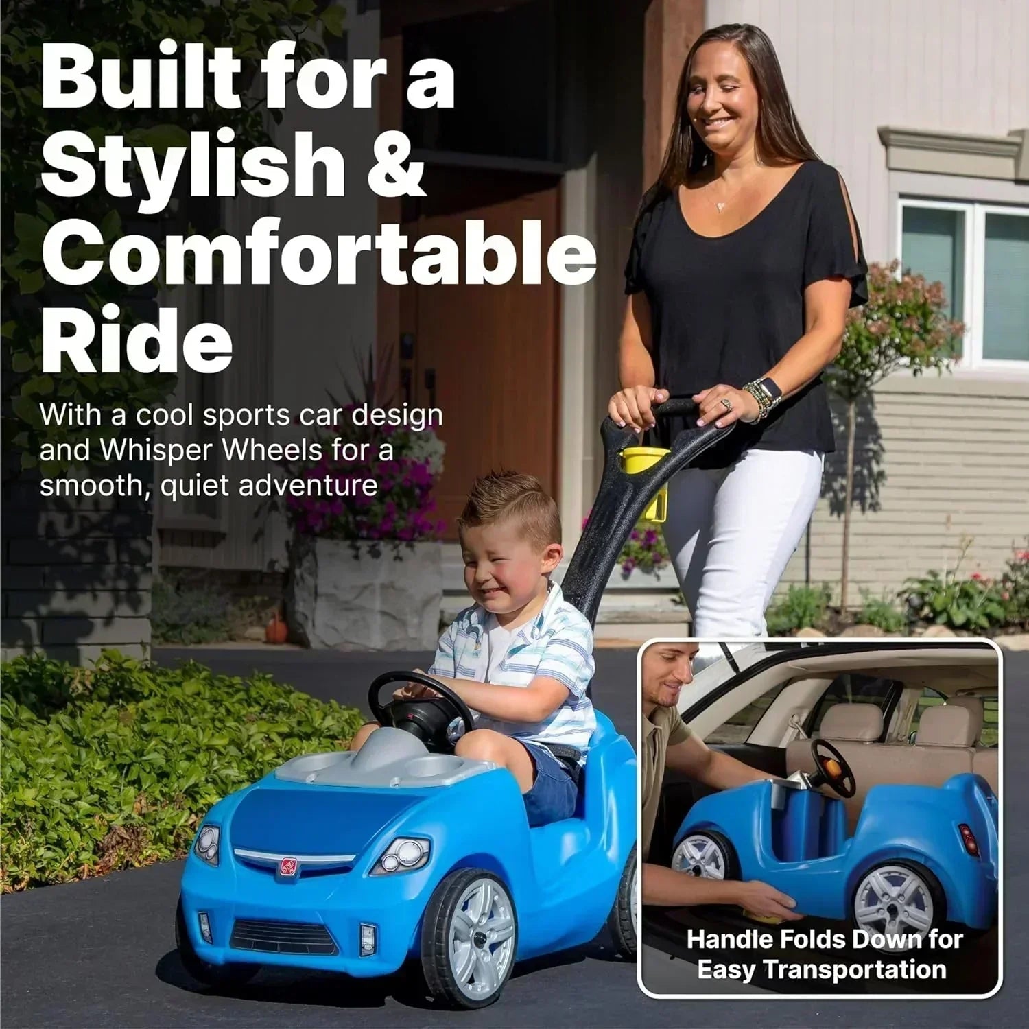 Step2 Whisper Ride II Ride On Push Toy Car Pink Ride On Car with Included Seat Belt Easy Storage