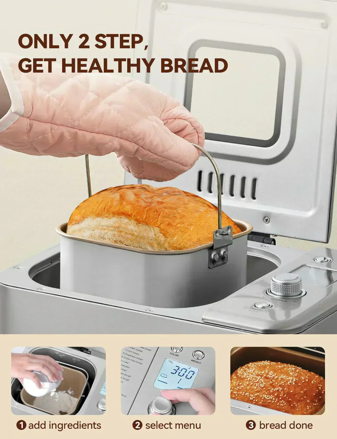 Neretva Bread Maker 20-in-1 2LB Bread Maker Dual Heater Bread Maker Automatic