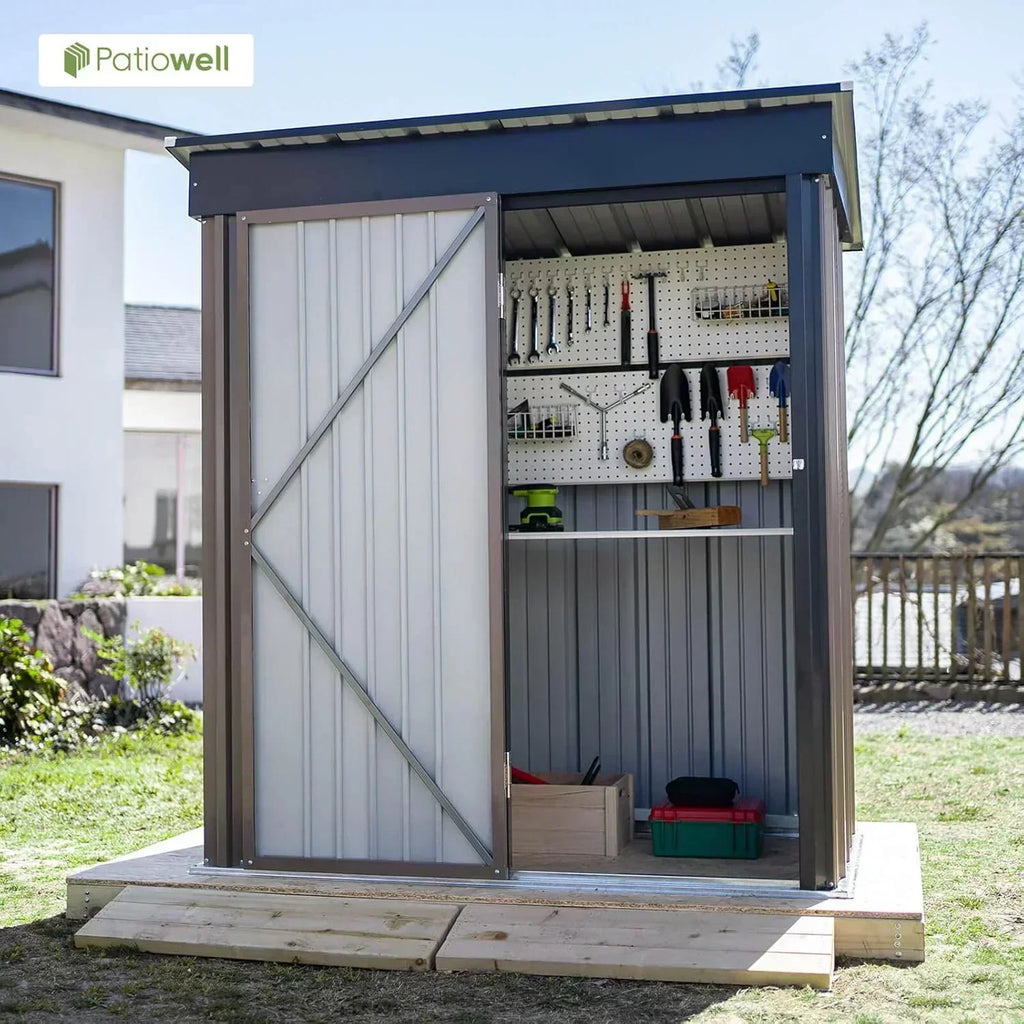 Patiowell 5x3 FT Outdoor Storage Shed Tool Shed with Sloping Roof and Lockable Door Metal Shed