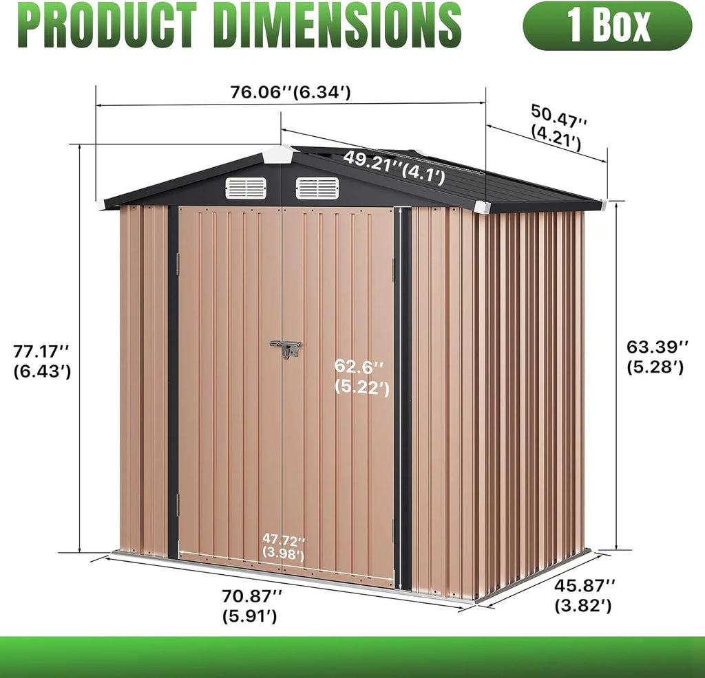 Aoxun 6.2x4 FT Shed Outdoor Storage Shed Metal Garden Shed Slooping Roof Tool Shed Bike Shed