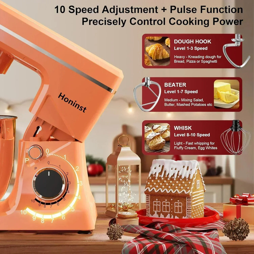 10-Speed Stand Mixer with 8-in-1 Splash Guard Tilt Head 6-Quart Stainless Steel Bowl