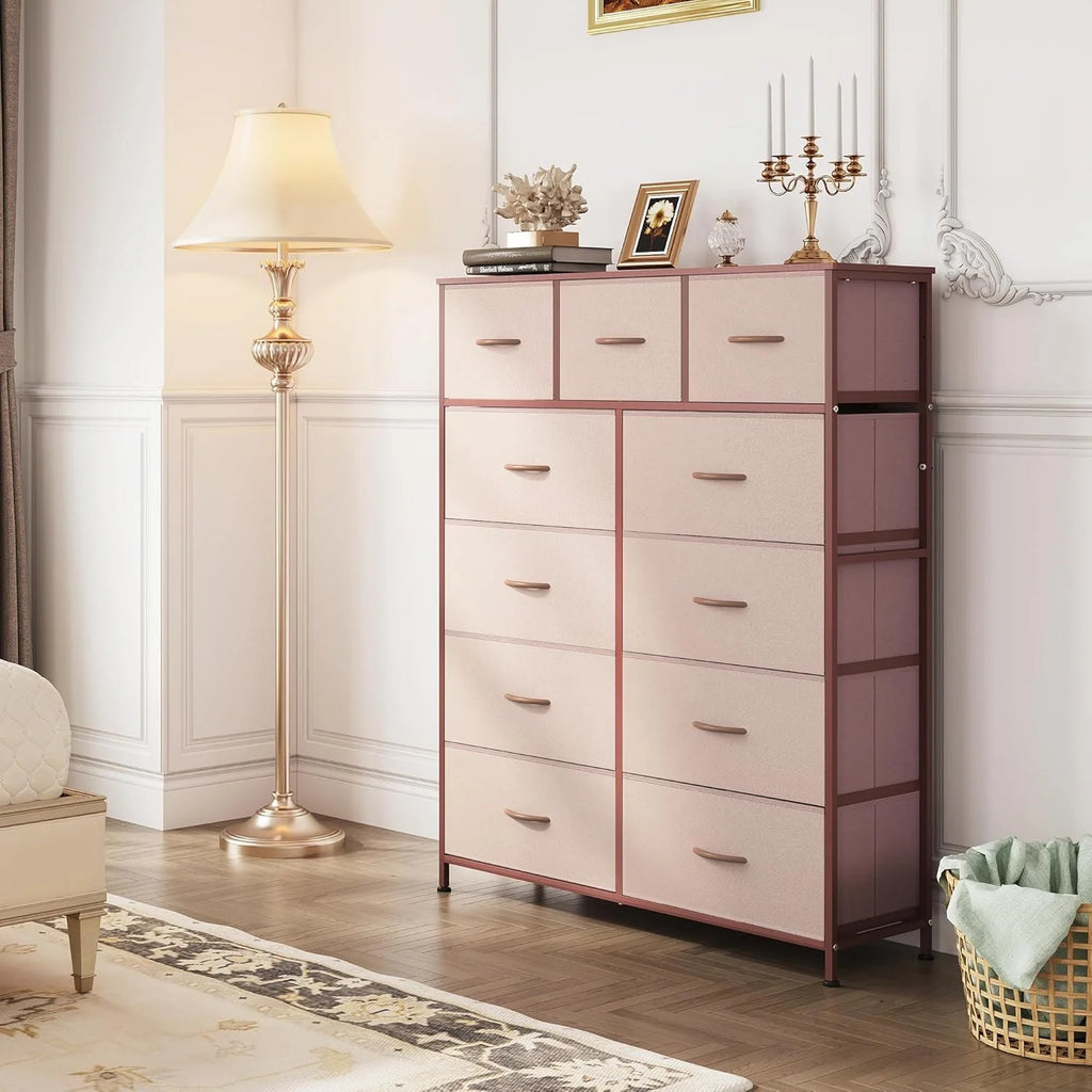 Storage Organizer Unit with 11 Fabric Bins, Storage Drawers Organizer with Steel Frame, Tall Storage Tower Organizaton
