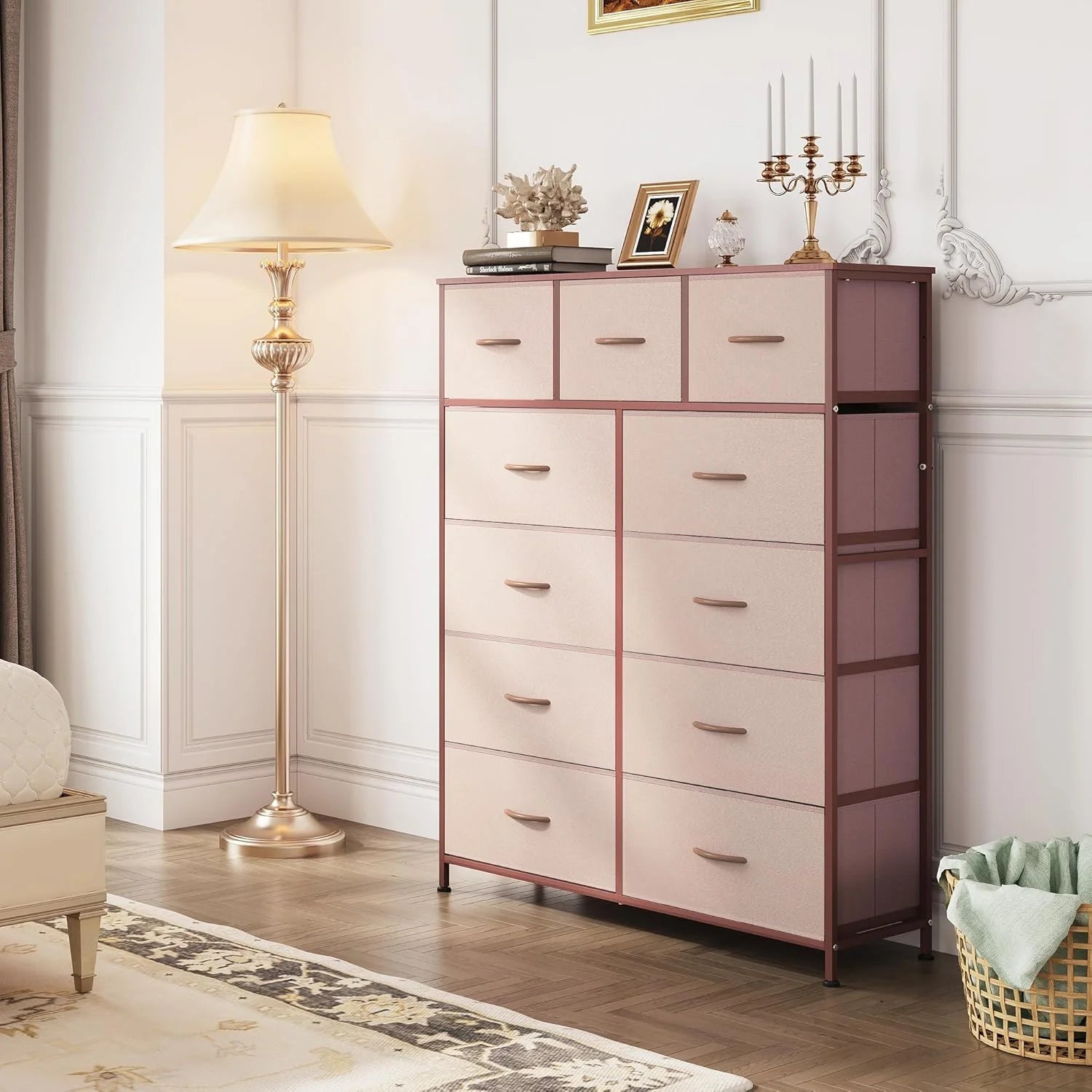 Storage Organizer Unit with 11 Fabric Bins, Storage Drawers Organizer with Steel Frame, Tall Storage Tower Organizaton