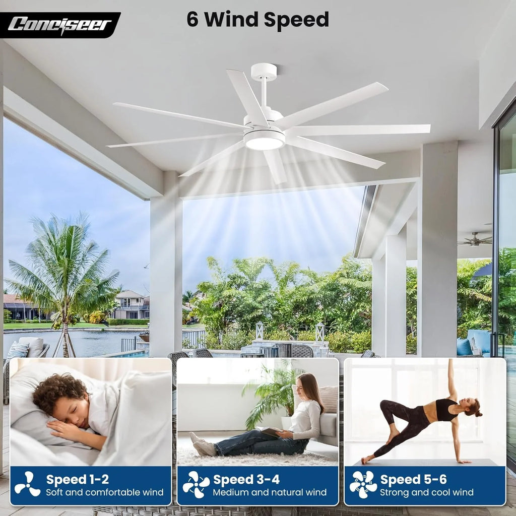 Modern Ceiling Fans with Lights, 72 Inch Ceiling Fan with Light and Remote, Bedroom Living Room Library Cafe Outdoor/Industrial,24W 3CCT Dimmable, 8 Blades 6 Speed Reversible Quiet DC Motor, Black