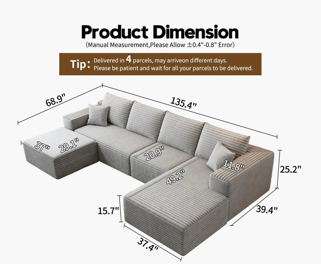 107.5 Cloud Modular Sectional Sofa Couch with L-Shape Chaise,Modern Minimalist Upholstered Couches