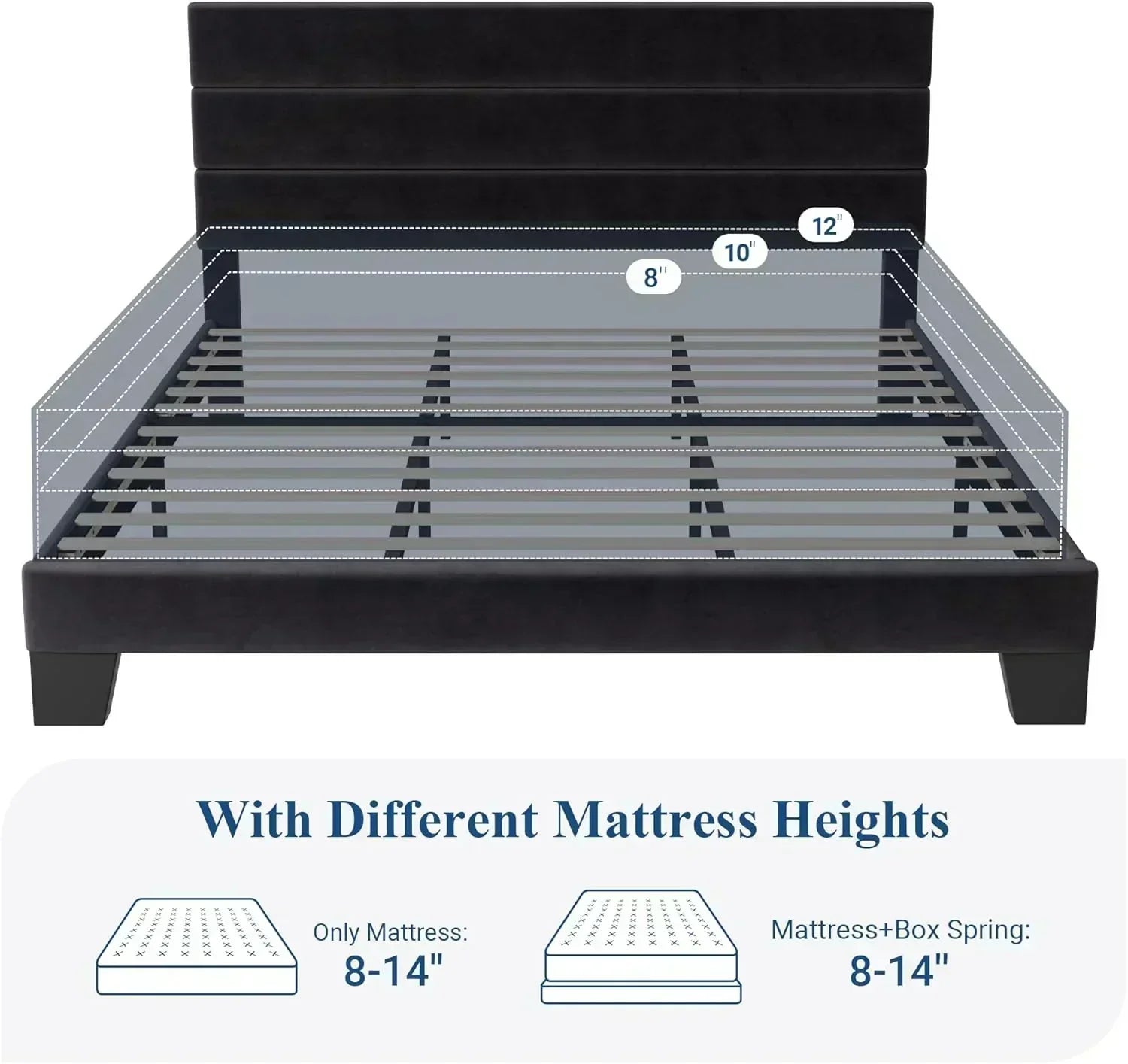 Allewie Queen Size Platform Bed Frame with Fabric Upholstered Headboard Wooden Slats Support