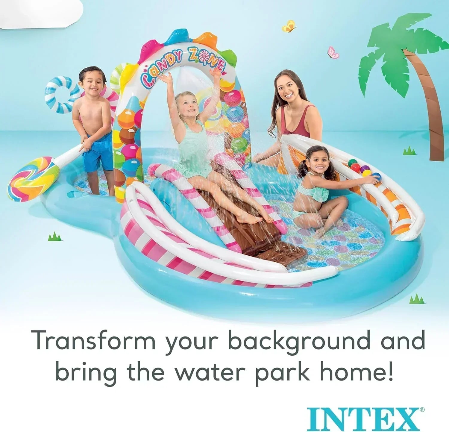 Intex 96 x 78 x 28 Inflatable Jungle Adventure Play Center Spray Kiddie Pool Water Slide