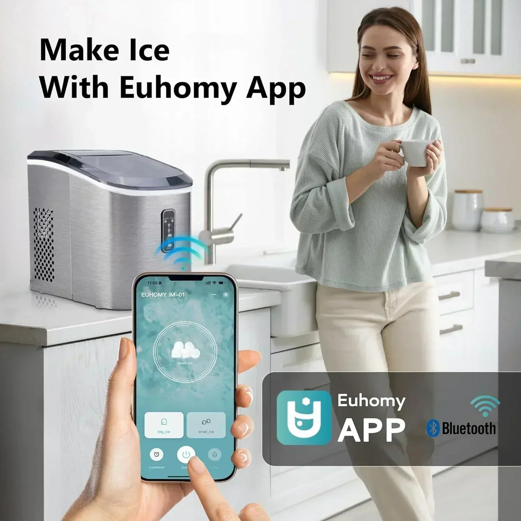 EUHOMY Nugget Ice Maker Countertop with Handle Ready 34lbs Per Day Removable Top Cover