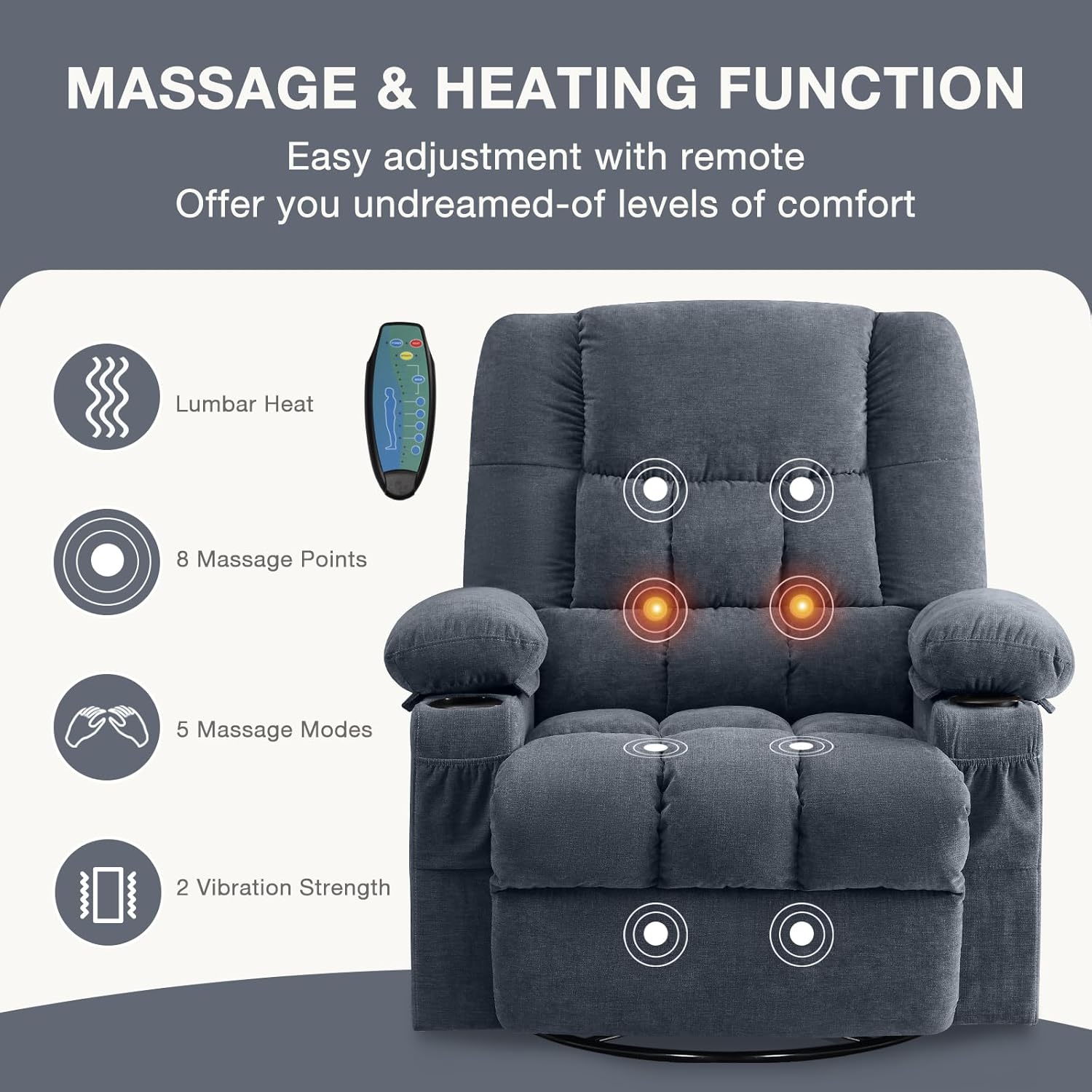 Massage rotating rocking lounge chair with vibration massage and calorie metering functions