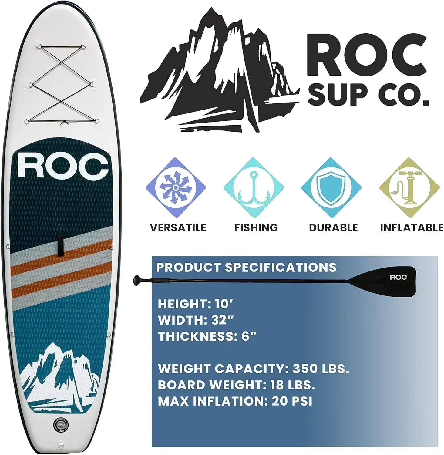 ROC inflatable stand-up paddle board high-quality SUP paddle board accessories