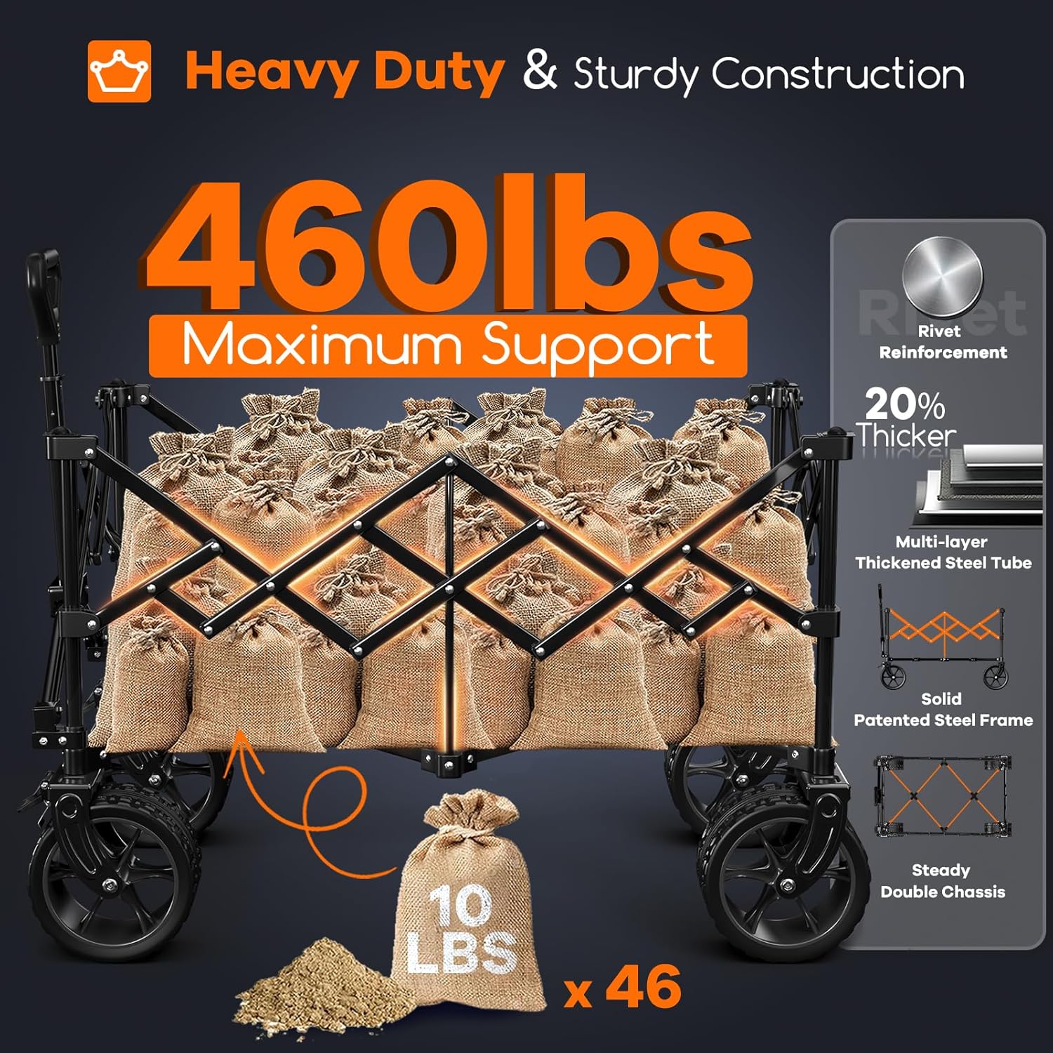 38 long foldable four-wheel stroller 460 lb capacity 220 liter folding beach stroller