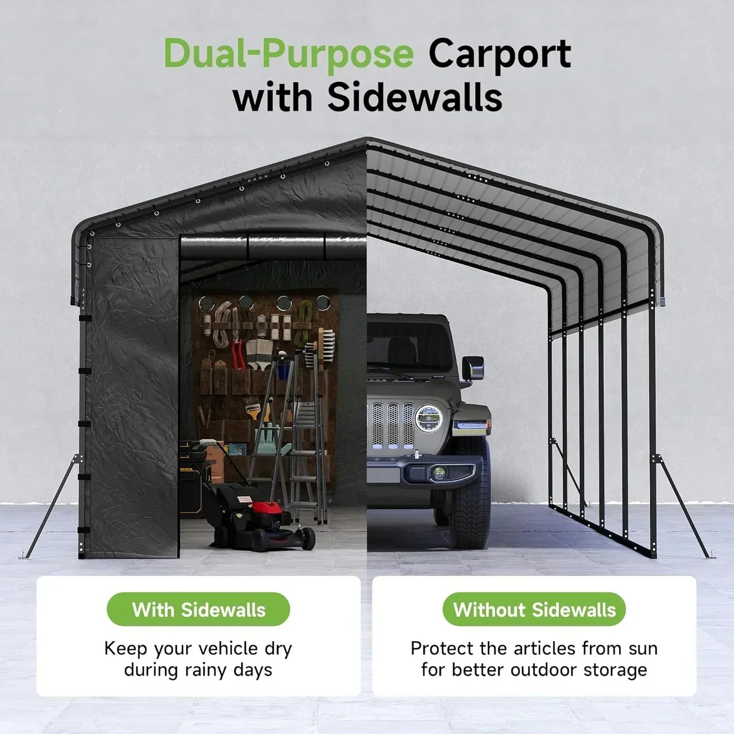 10'x15' Heavy Duty Metal Carport Outdoor Garage Car Shelter Shade with Heavier Frame