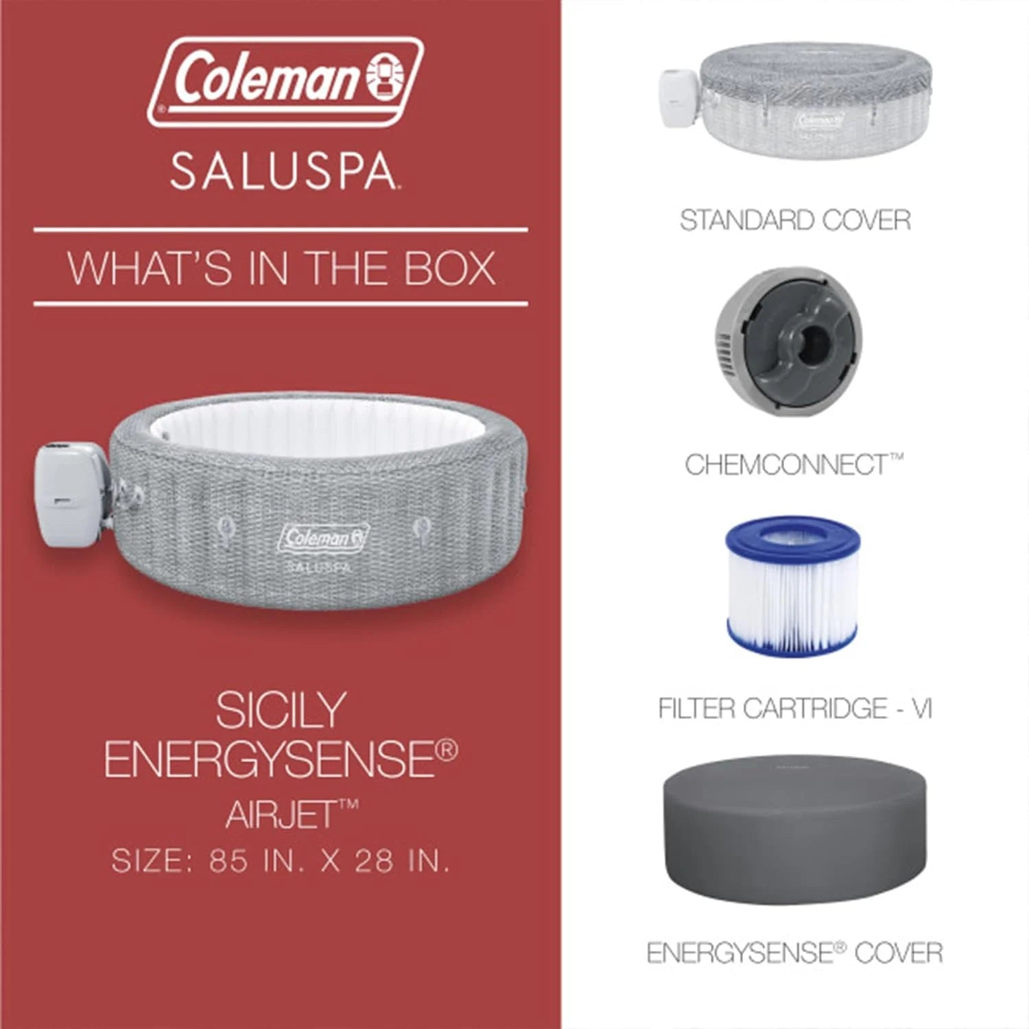 SaluSpa Sicily AirJet 7 Person Inflatable Hot Tub Round Portable Outdoor Spa with 180 Soothing AirJets and Insulated Cover, Gray