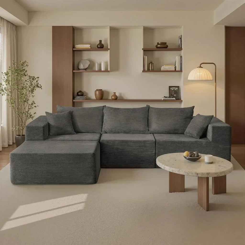 Cloud sofa with L-shaped lounge chair modern modular sofa with deep seats