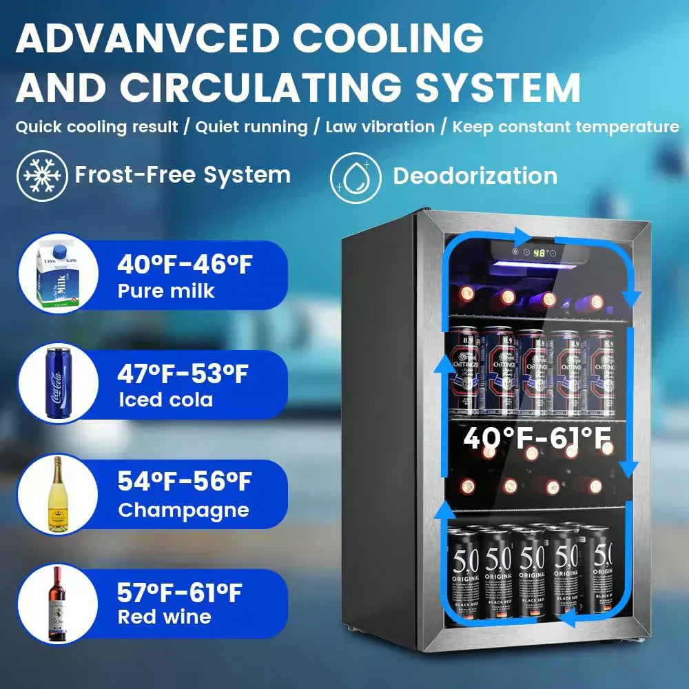 Mini Fridge 130 Can Beverage Refrigerator Cooler Drink Fridge Adjustable Temperature Control