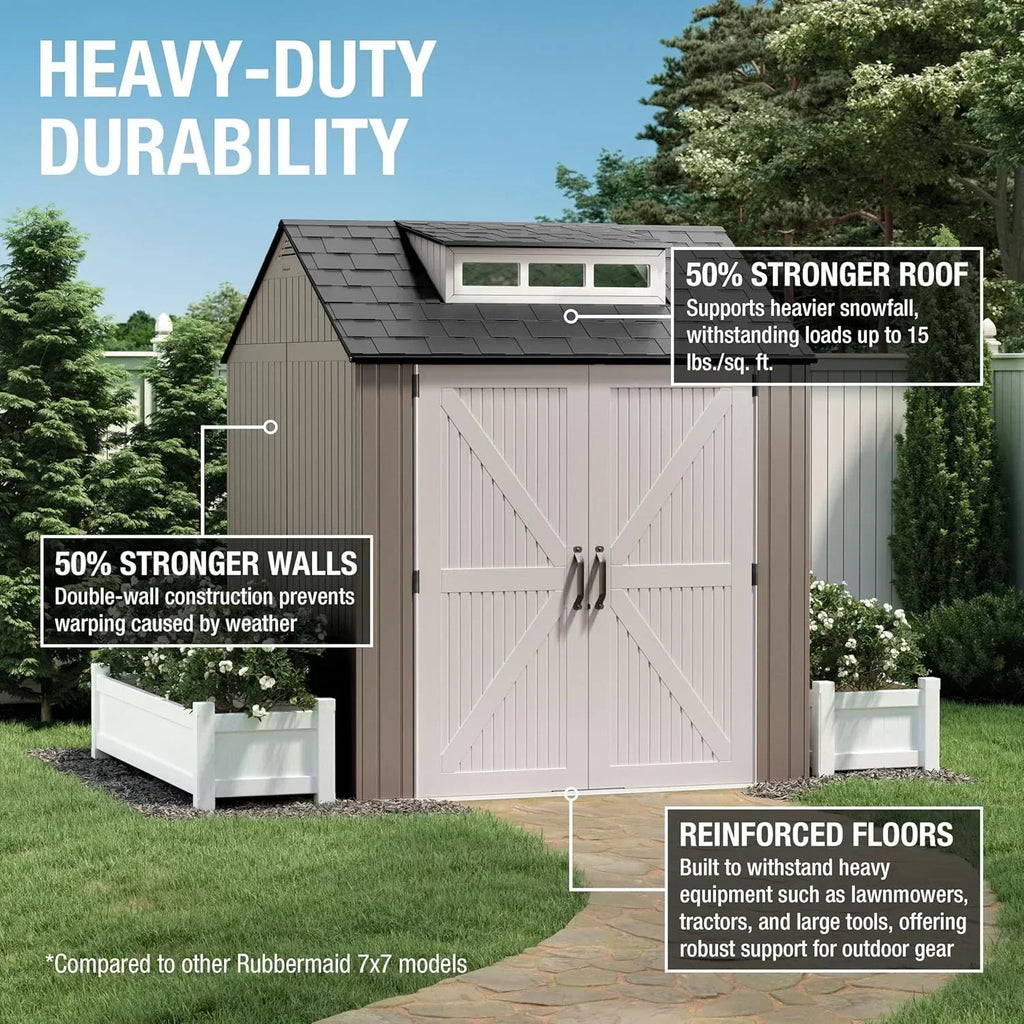 Rubbermaid Resin Outdoor Storage Shed With Floor Weather Resistant Gray Organization for Home