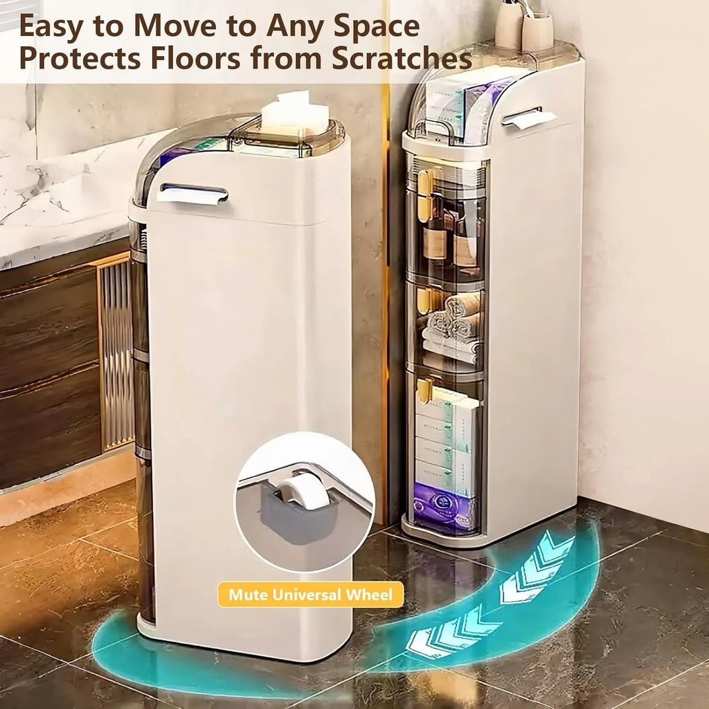 4-Tiers Narrow Bathroom Storage Cabinet 7.1 Slim Bathroom Floor Organizer with Drawers