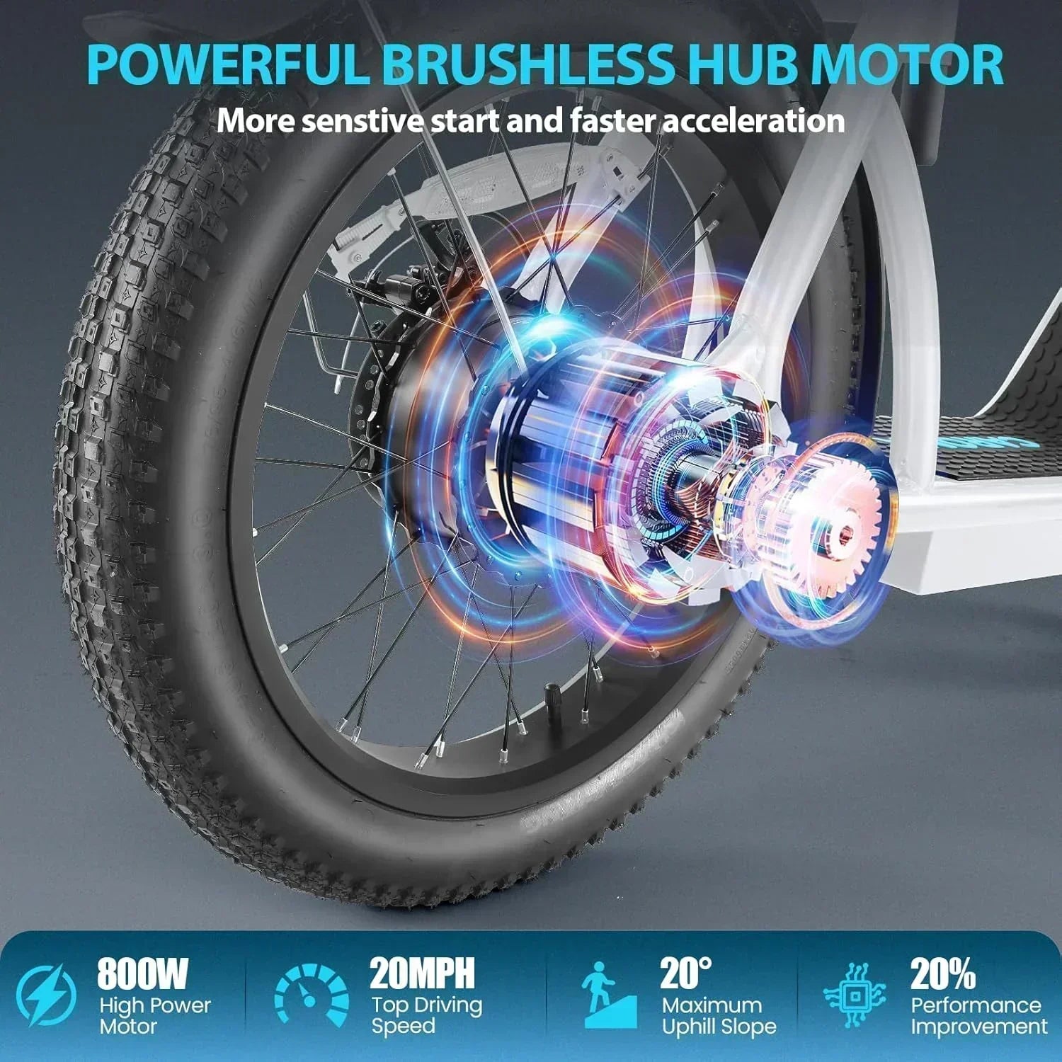 Caroma Peak 800W Foldable Adult Electric Scooter with 20-inch Wide Tires 48V Battery Basket