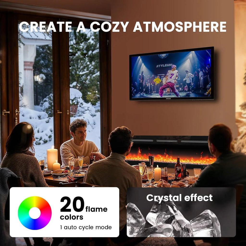 Silonn 50��Smart Electric Fireplace Heater with App & Remote Control, 5300 BTU Heat Output, Ultra-Slim Wall-Mounted or Recessed Electric Fireplace Inserts with Timer, 20 Flame Colors,WiFi Enabled