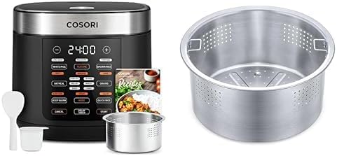 COSORI Rice Cooker 10 Cup, 24h Keep Warm, 18 Functions Fuzzy Logic Rice Maker with Stainless Steel Steamer Basket, Sauté, Slow Cooker