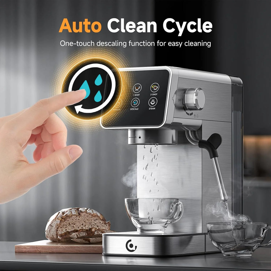 20 Bar Espresso Coffee Machine with LED Touch Screen, Espresso Maker with Self-Cleaning Function & Milk Frother, Compact Cappuccino & Latte Maker for Home and Office