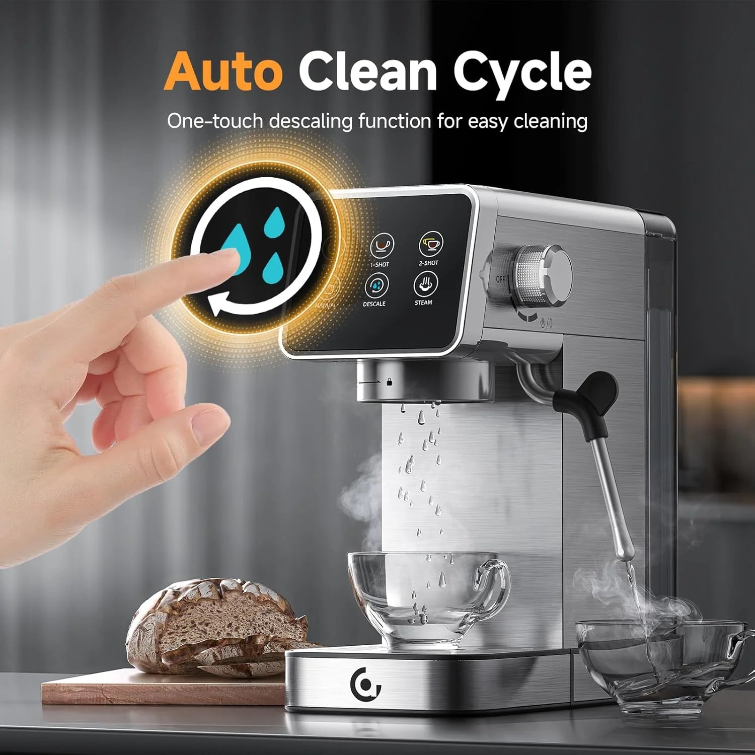 20 Bar Espresso Coffee Machine with LED Touch Screen, Espresso Maker with Self-Cleaning Function & Milk Frother, Compact Cappuccino & Latte Maker for Home and Office