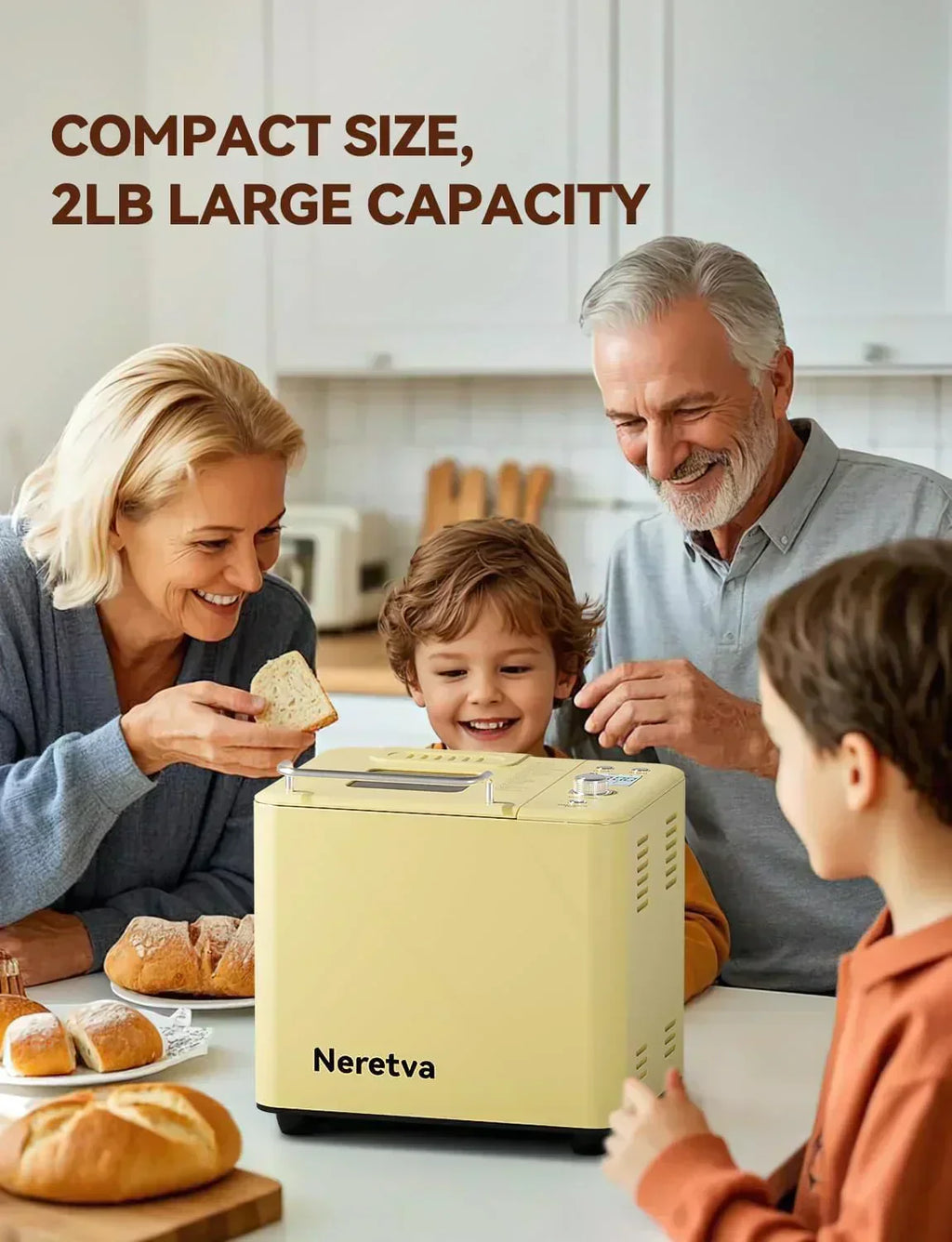 Neretva Bread Maker 20-in-1 2LB Bread Maker Dual Heater Bread Maker Automatic