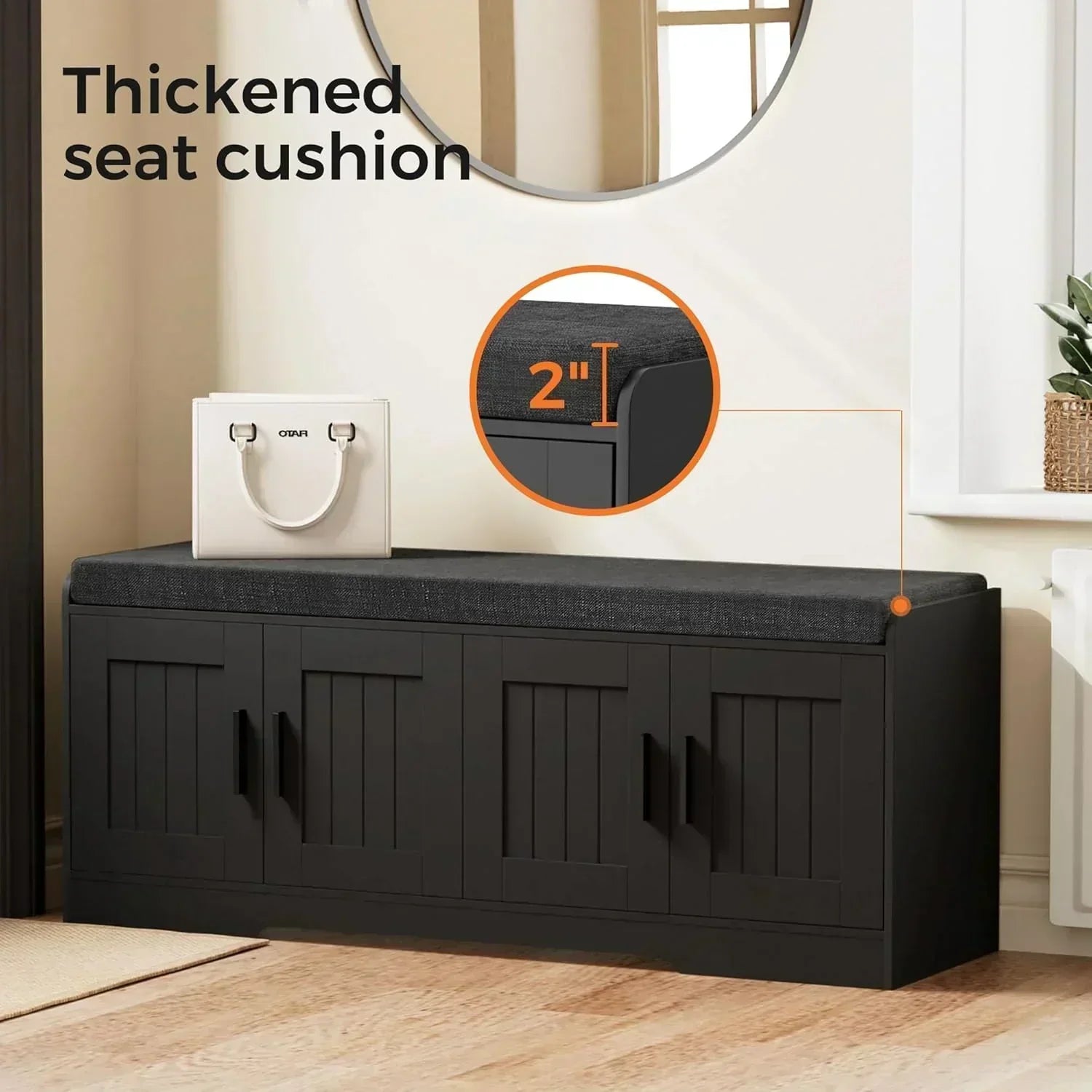 2-Tier Storage Bench Shoe Bench with Thickened Padded Seat Cushion Entryway Bench