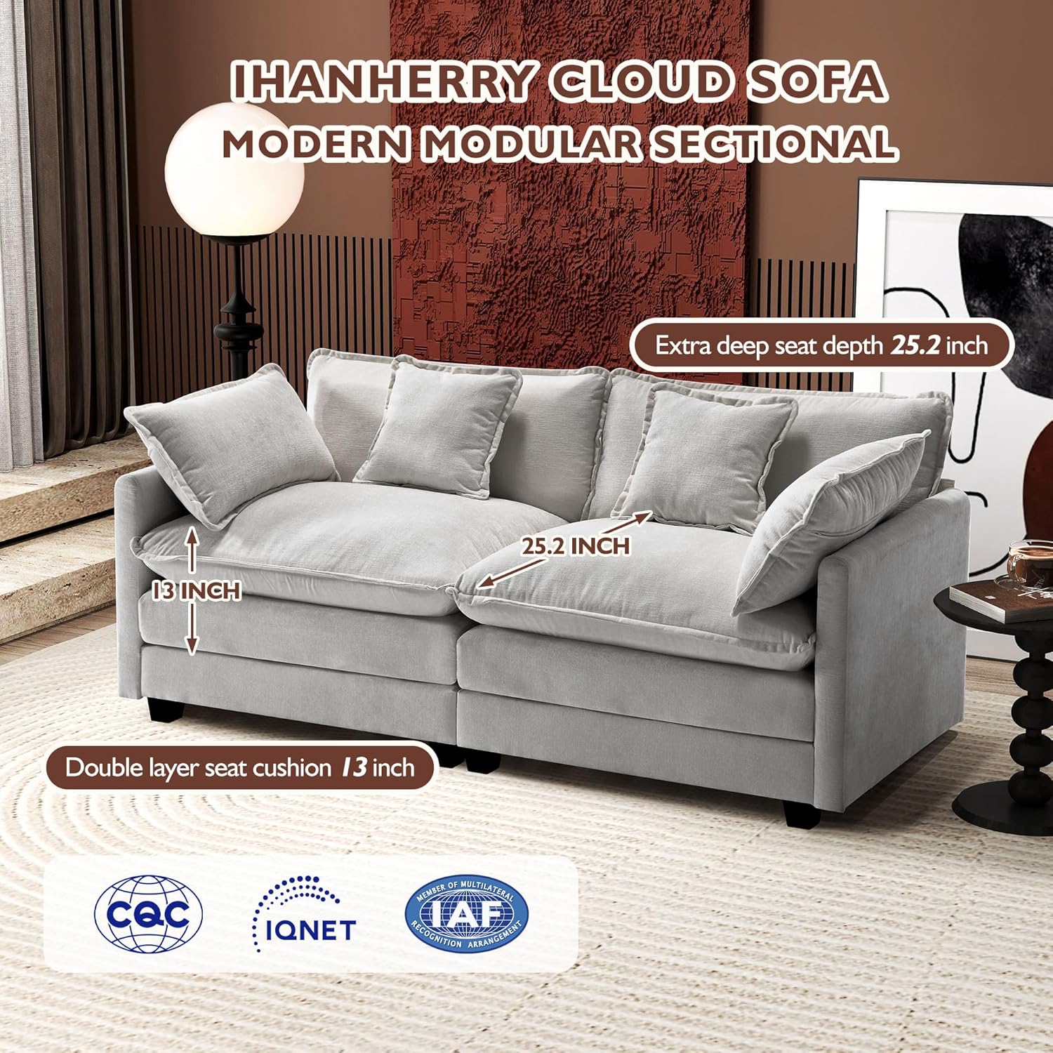ihanherry 146-inch U-shaped modern sofa modular area cloud sofa