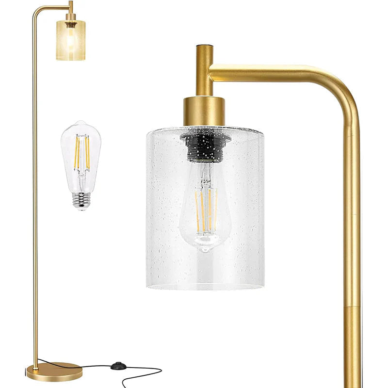 Modern Black Floor Lamp with Clear Glass Shade and LED Bulb