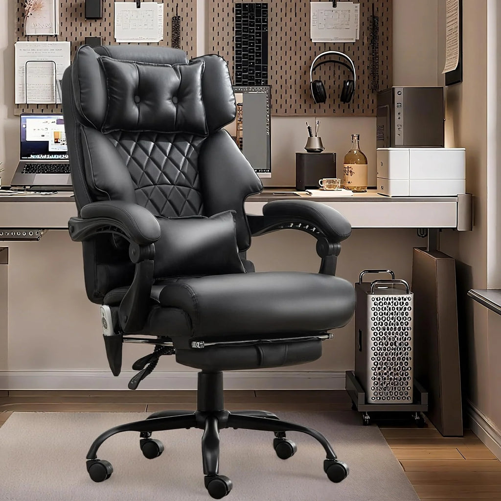 Massage Office Chair with Footrest, Large and Tall Leather Office Chair 500 lbs