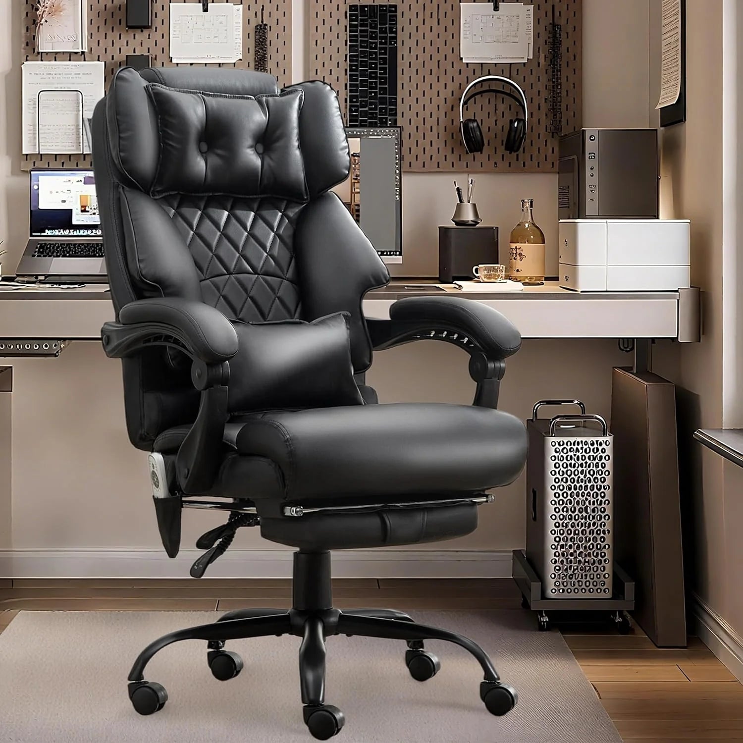 Massage Office Chair with Footrest, Large and Tall Leather Office Chair 500 lbs