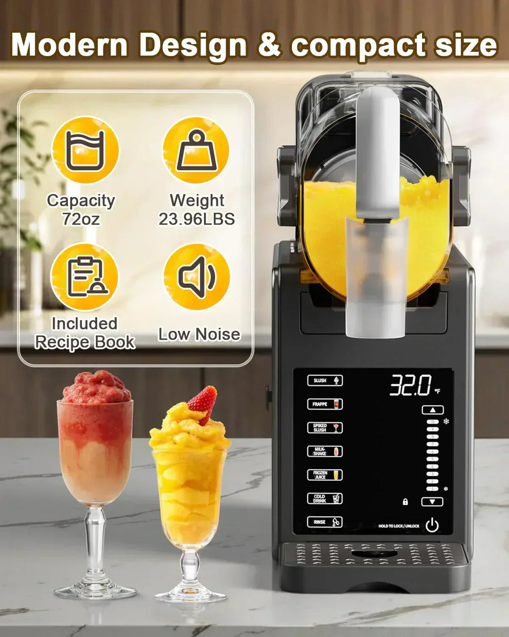 Fiii Slushie Machine 92 oz Slushy Machine for Home 6 Preset Programs Quiet Operation LED Display