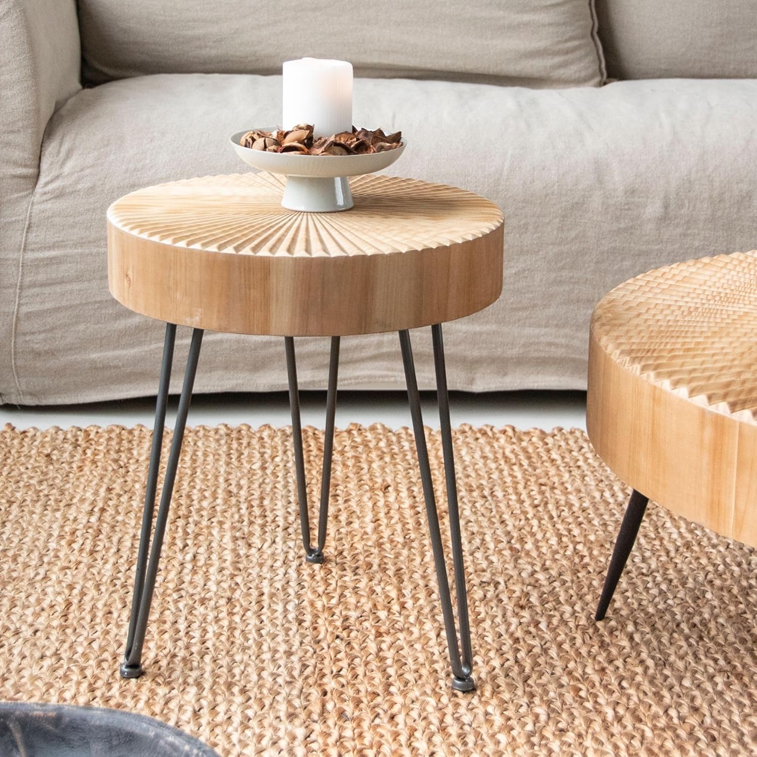 Two-Piece Modern Farmhouse Living Room Coffee Table Set Round Nesting Tables