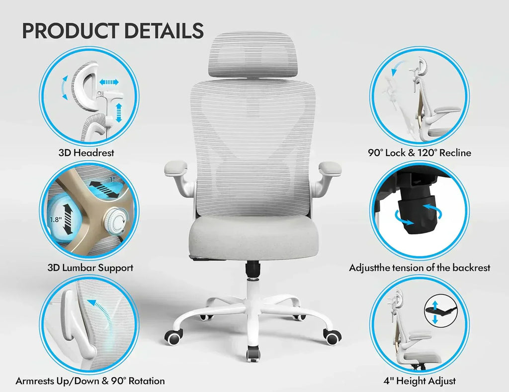 Office computer desk and chair gaming chair with lumbar support and headrest