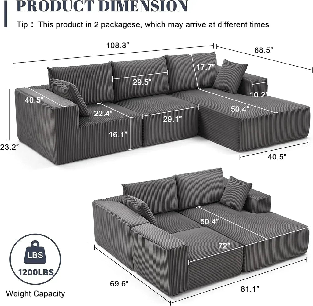108 inch sectional sofa cloud sectional sofa with deep seat modern sectional L shaped sofa