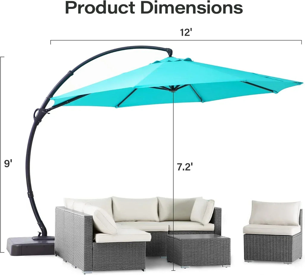 LAUSAINT HOME Outdoor Patio Umbrella with Base included 11 FT Deluxe Curvy Cantilever Umbrella