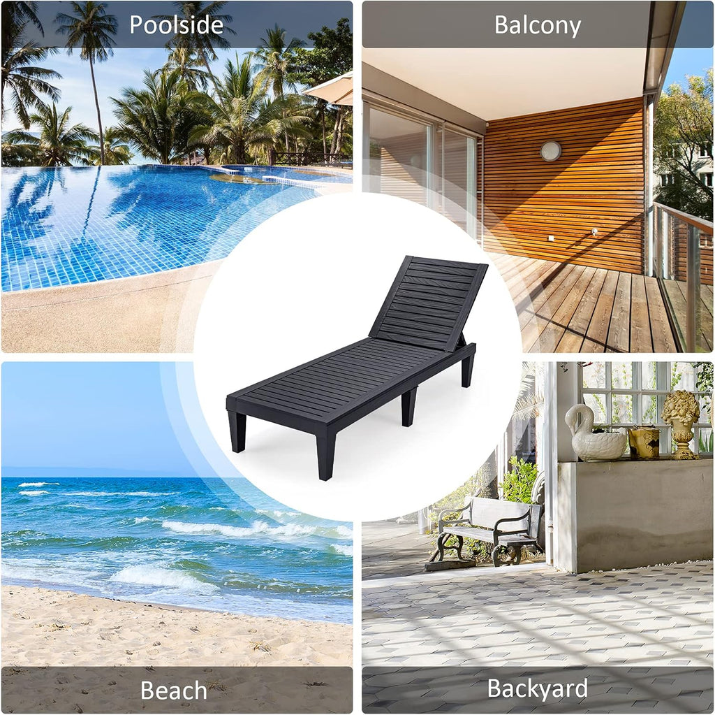 Outdoor Chaise Lounge Chair, Lightweight Patio Lounge Recliner Chair with Adjustable Backrest, 5 Reclining Positions Chaise Lounger for Patio, Beach, Balcony, Poolside, Backyard (1, Black)