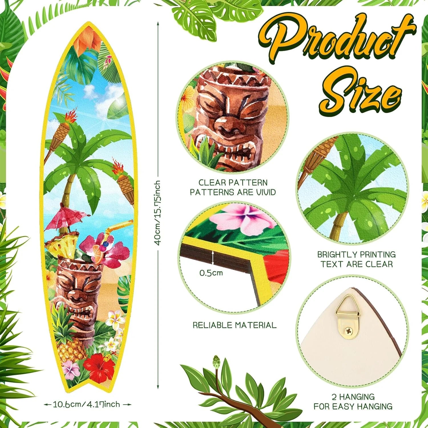 Blulu 4 Pcs Surfboard Wall Decor Surfboard Wall Hanging Sign Wooden Beach Decoration Summer Theme Decor Hawaiian Luau Party Decoration for Home Bar Aloha Tropical Birthday Party(Tiki)