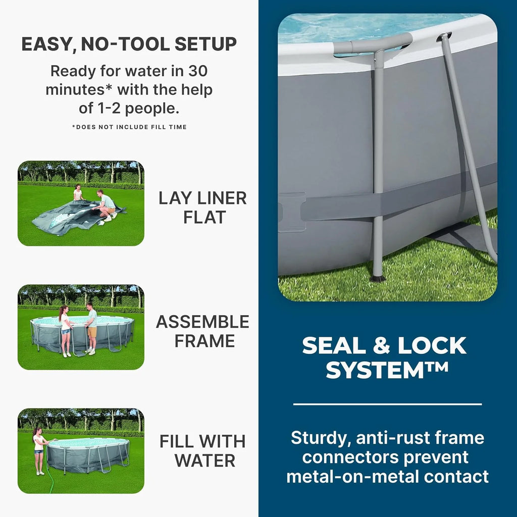 Power Steel 14' x 8'2 x 39.5 Oval Above Ground Pool Set | Includes 530gal Filter Pump, Ladder, ChemConnect Dispener