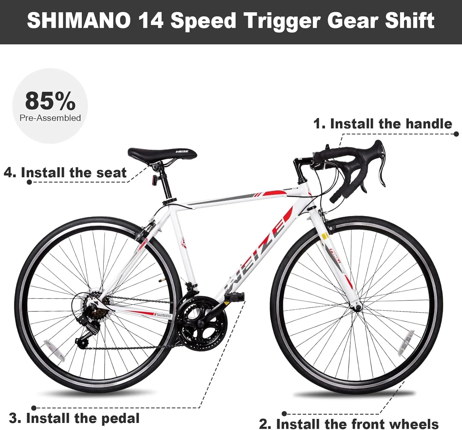 WEIZE Road Bike, 700C Wheel City Commuter Bicycle, 14 Speed Drop Bar, Racing Adult Bike with Caliper Brakes