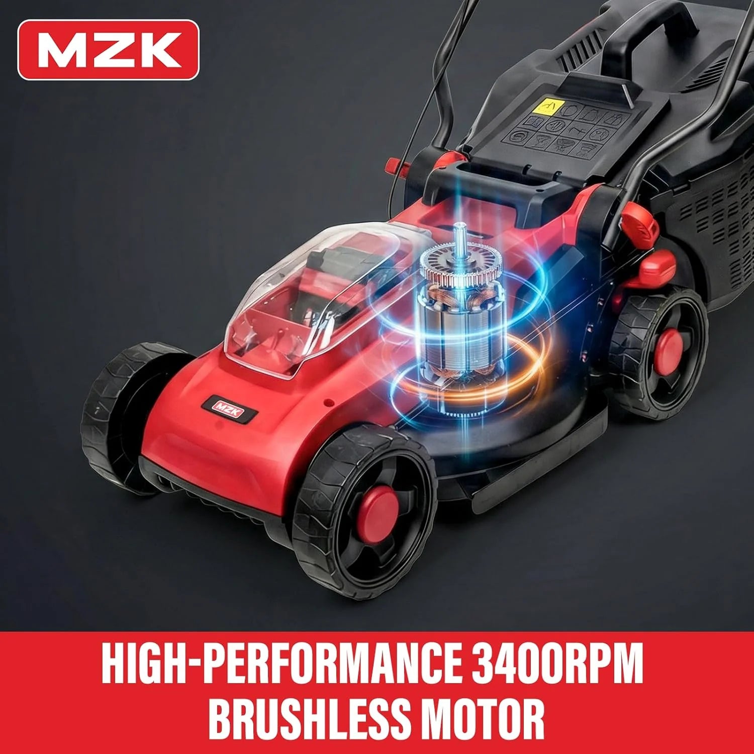 MZK 20V 13 Electric Lawn Mower, Brushless Cordless Lawn Mower with 4-Position Height