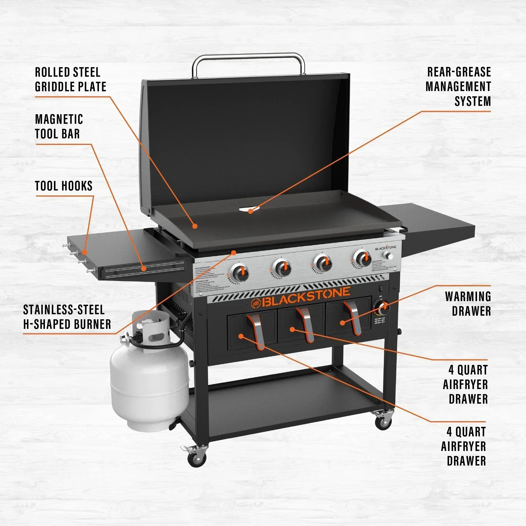 Blackstone 4-Burner 36 Propane Griddle with Air Fryer and Hood