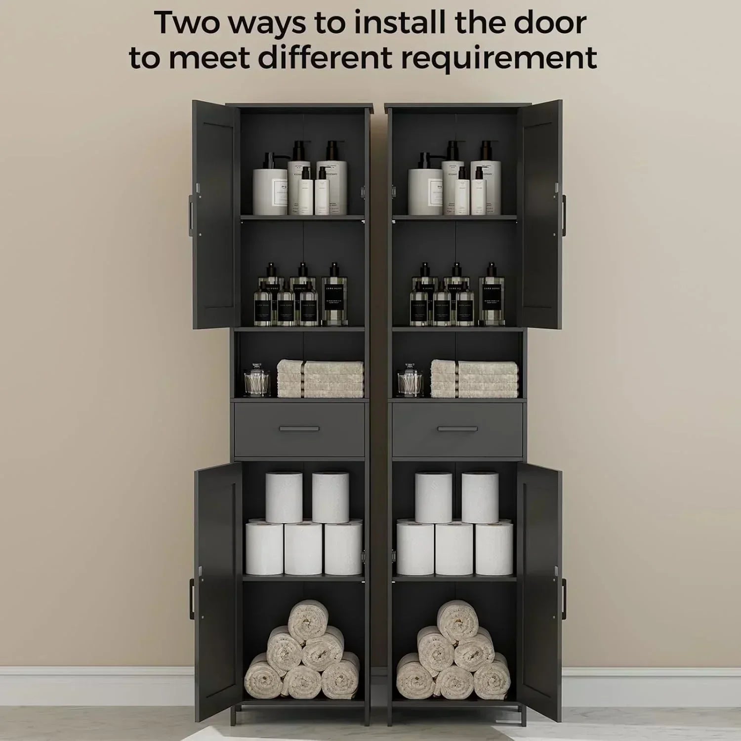 Homhedy 67 H Tall Bathroom Storage Cabinet with 2 Barn Doors and 1 Drawer Narrow Storage Unit